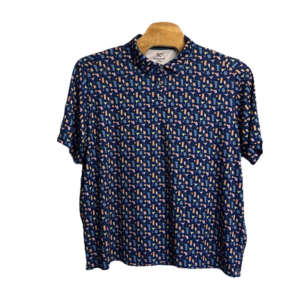 Johnston Murphy‎ XC4 Performance Polo Shirt Men's Size XXXL Blue Cocktails Print